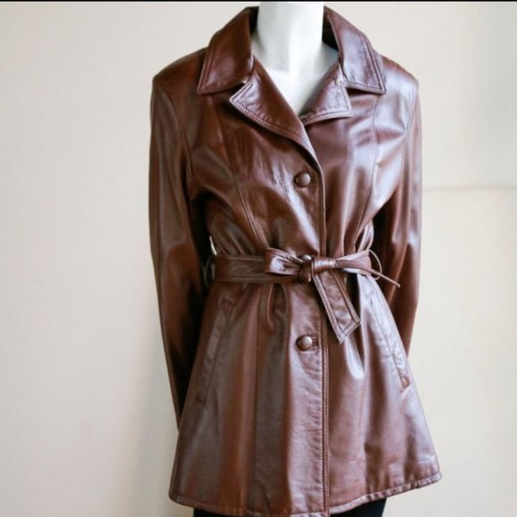Vintage Chestnut Brown 70s Leather Belted Coat (RELISTED) - Picture 1 of 11